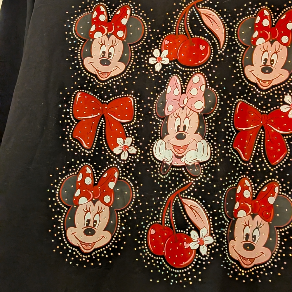 Disney Women's Long Sleeve Tee - Black with Red Minnie Mouse Design